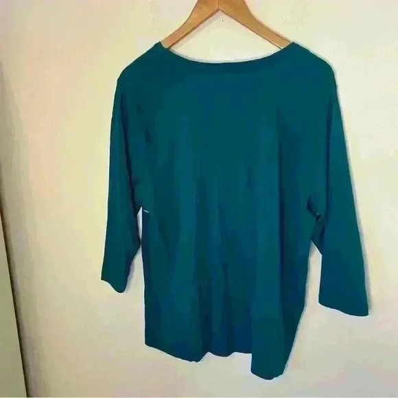 CJ Banks Three Quarter Length Long Sleeve Shirt Turquoise Blue/Green Size 1X - Picture 2 of 3